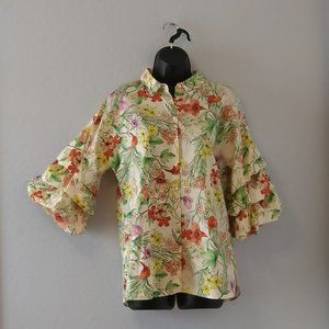 Floral Print Blouse w/ Ruffled Sleeve (Medium)
